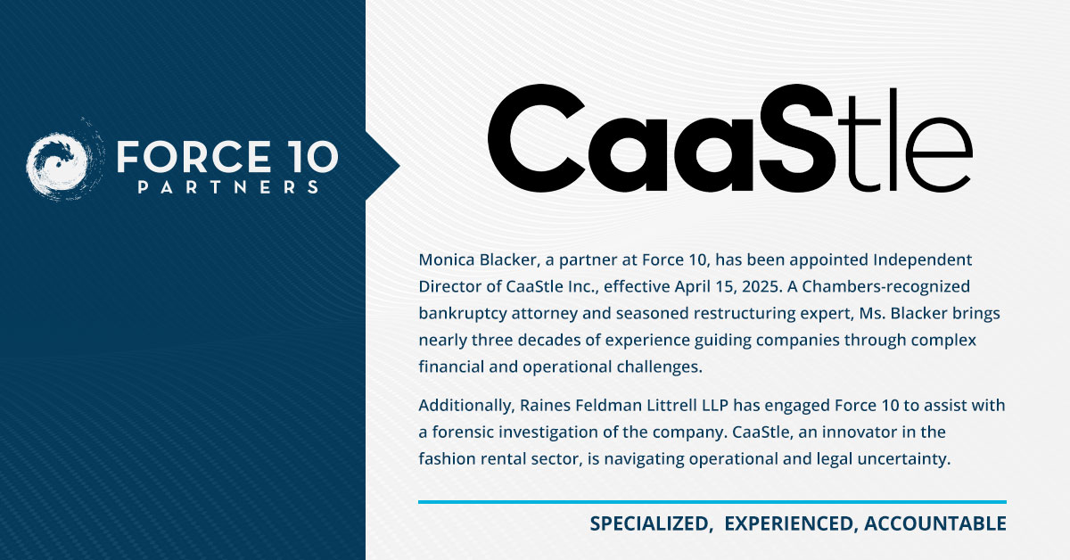 Force 10’s Monica Blacker Joins CaaStle Board; Firm Retained for Forensic Investigation